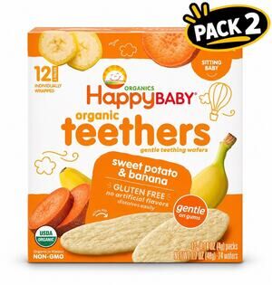 HAPPY BABY Gentle Teething Wafers, Sweet Potato & Banana, 12ct (2 Boxes)